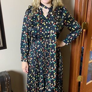 Anonyme polka dot black dress ruffle hem tie